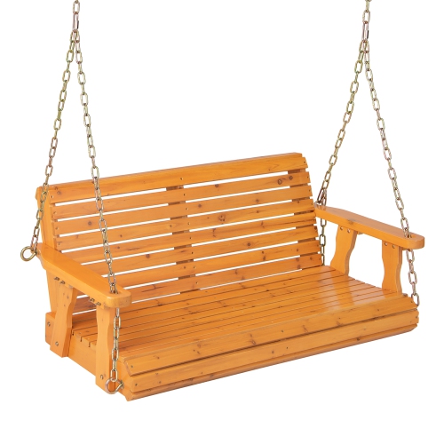 GYMAX  2-Person Porch Swing Chair Wooden Garden Swing Bench W/ Adjustable Chains