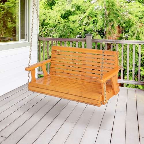 Gymax 2-Person Porch Swing Chair Wooden Garden Swing Bench w/ Adjustable Chains
