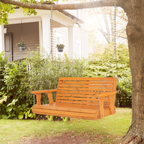Gymax 2-Person Porch Swing Chair Wooden Garden Swing Bench w/ Adjustable Chains