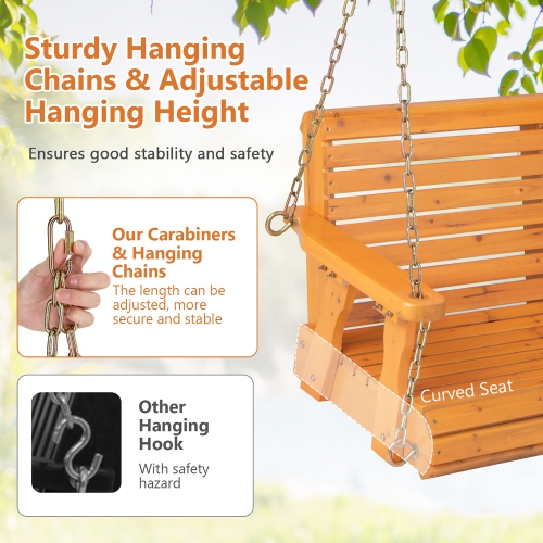 Gymax 2-Person Porch Swing Chair Wooden Garden Swing Bench w/ Adjustable Chains