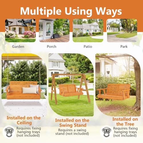 Gymax 2-Person Porch Swing Chair Wooden Garden Swing Bench w/ Adjustable Chains