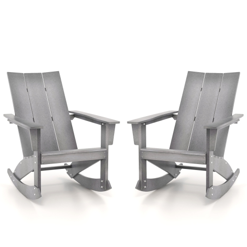 Gymax Set of 2 Adirondack Rocking Chair All Weather HDPE Rocker Grey Patio