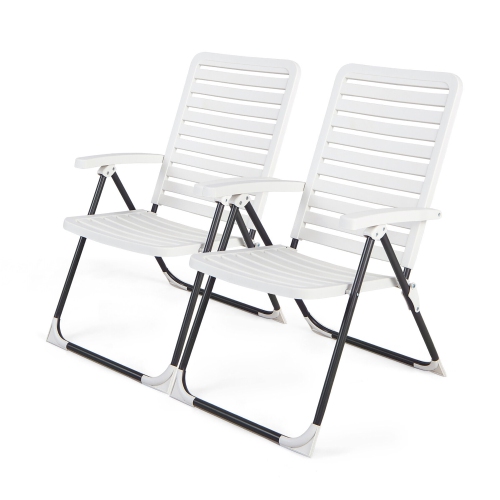 GYMAX  Set Of 2 Outdoor Pp Folding Chair Adjustable Reclining 7-Level All-Weather Patio