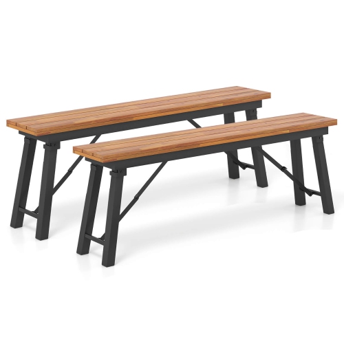 GYMAX  Folding Picnic Bench Set 55" Long Rectangular Wooden Dining Camping Bbq Benches