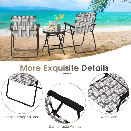 Gymax Folding Lawn Beach Chair Portable Sand Chair Set of 2 w/ Elegant Weaving Design Coffee