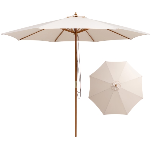 GYMAX  10Ft Patio Umbrella Table Market Umbrella W/ 8 Bamboo Ribs Pulley Lift & Ventilation Hole
