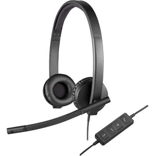 Refurbished- Logitech H570e Wired Headset, Stereo Headphones with Noise-Cancelling Microphone, USB, In-Line Controls with Mute Button, PC/Mac/Laptop