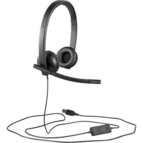 Refurbished- Logitech H570e Wired Headset, Stereo Headphones with Noise-Cancelling Microphone, USB, In-Line Controls with Mute Button, PC/Mac/Laptop