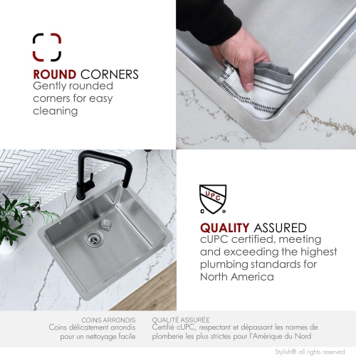 BOÎTE OUVERTE A - évier de cuisine simple à double monture de 20 ½ po en acier inoxydable