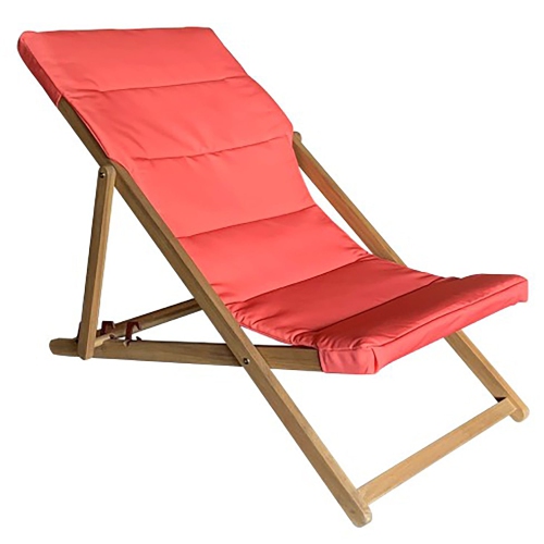 F. Corriveau International - Folding Deck Chair, Acacia Wood Frame, Coral