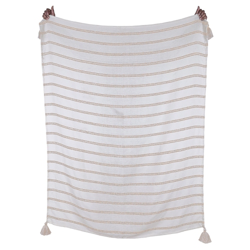F. Corriveau International - Natural Striped Throw, Indoor/Outdoor, 50" x 60"