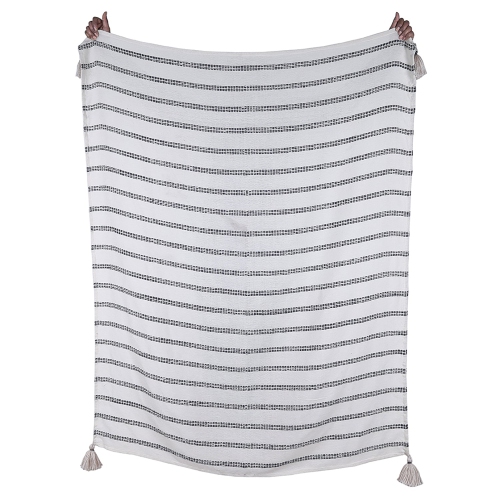 F. Corriveau International - Natural Striped Throw, Indoor/Outdoor, 50" x 60"