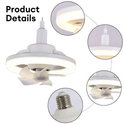 Ventilateur à DEL, ventilateur de plafond miniature 26&nbsp;cm avec télécommande, rotation à 360 degrés, 3 vitesses, 3 modes d'éclairage pour la