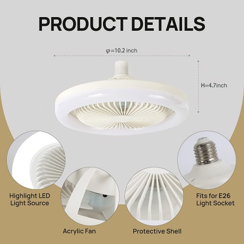 Ventilateur DEL intelligent de 30&nbsp;W, ventilateur de plafond fermé avec télécommande, 3 modes de couleur, ventilateur à 3 niveaux, douille E26