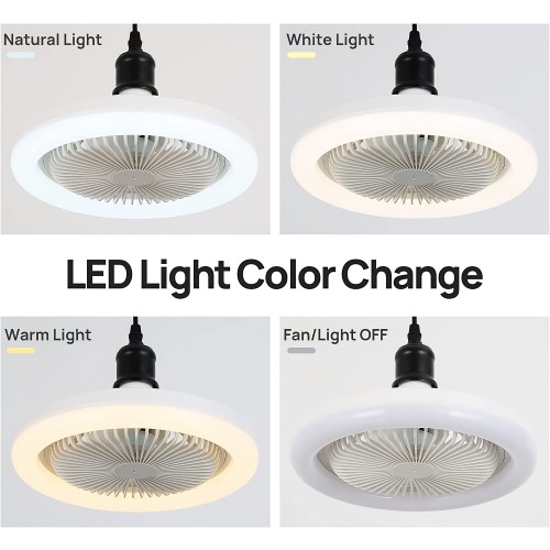 Ventilateur DEL intelligent de 30&nbsp;W, ventilateur de plafond fermé avec télécommande, 3 modes de couleur, ventilateur à 3 niveaux, douille E26