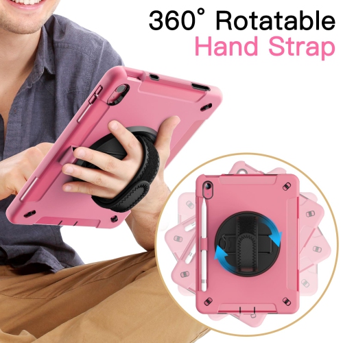 iPad 10 avec protecteur d'écran intégré, étui protecteur antichoc robuste pour tablette, dragonne rotative à 360 degrés (rose)