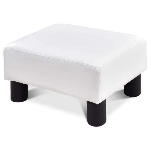 GYMAX  Pu Leather Ottoman Rectangular Footrest Small Stool /white In Black/red