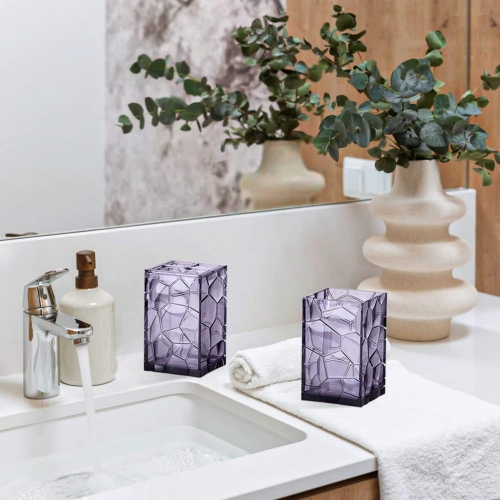 Purple 5 Pieces Acrylic Bathroom Accessory Set, with Lotion Dispenser, Soap Dish, Tumbler, Toothbrush Holder, Toilet Brush Set, Elegant Bathroom Decor