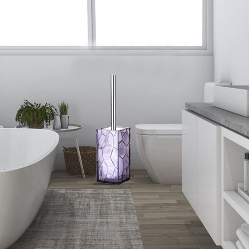 Purple 5 Pieces Acrylic Bathroom Accessory Set, with Lotion Dispenser, Soap Dish, Tumbler, Toothbrush Holder, Toilet Brush Set, Elegant Bathroom Decor