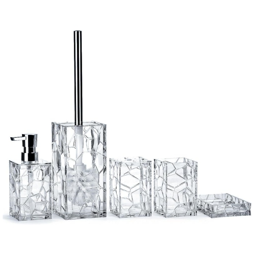 Clear 5 Pieces Acrylic Bathroom Accessory Set, with Lotion Dispenser, Soap Dish, Tumbler, Toothbrush Holder, Toilet Brush Set, Elegant Bathroom Decor