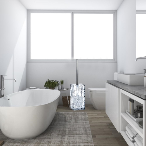 Clear 5 Pieces Acrylic Bathroom Accessory Set, with Lotion Dispenser, Soap Dish, Tumbler, Toothbrush Holder, Toilet Brush Set, Elegant Bathroom Decor