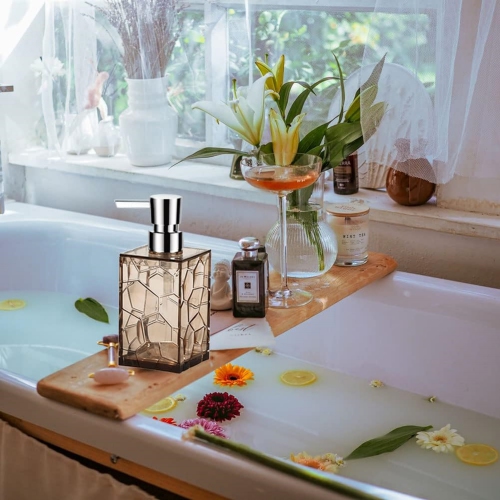 Brown 5 Pieces Acrylic Bathroom Accessory Set, with Lotion Dispenser, Soap Dish, Tumbler, Toothbrush Holder, Toilet Brush Set, Elegant Bathroom Decor