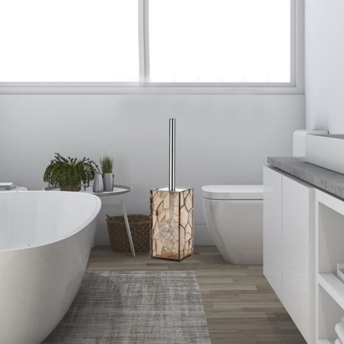 Brown 5 Pieces Acrylic Bathroom Accessory Set, with Lotion Dispenser, Soap Dish, Tumbler, Toothbrush Holder, Toilet Brush Set, Elegant Bathroom Decor