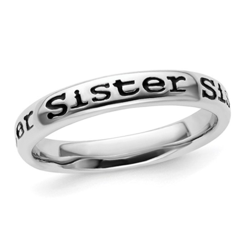 Sterling Silver Black Enameled Sister Band Ring