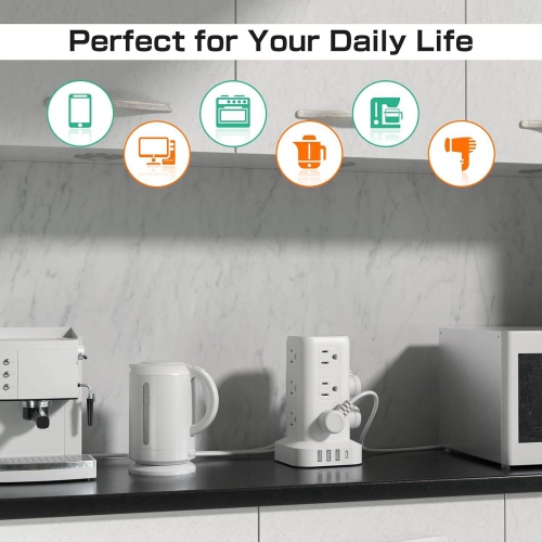 Barre d'alimentation avec parasurtenseur vertical et 12 prises USB avec 4 ports USB, prise plate, rallonge de 6FT m, protection contre les surcharges