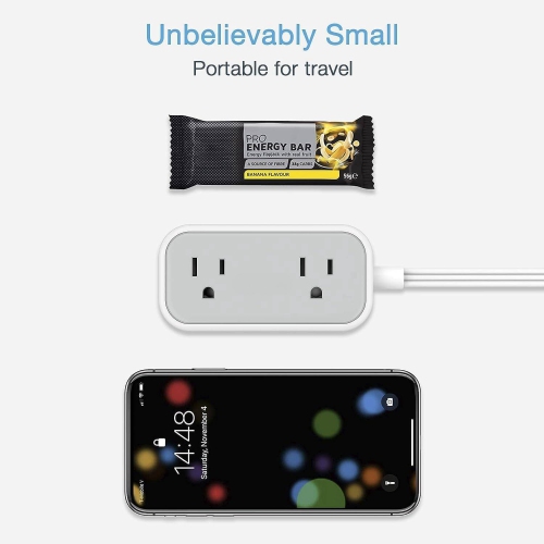 Barre d'alimentation mince à fiche plate avec USB, petit cordon d'extension intérieur avec 2 prolongateurs de prise et 3 ports USB, barre