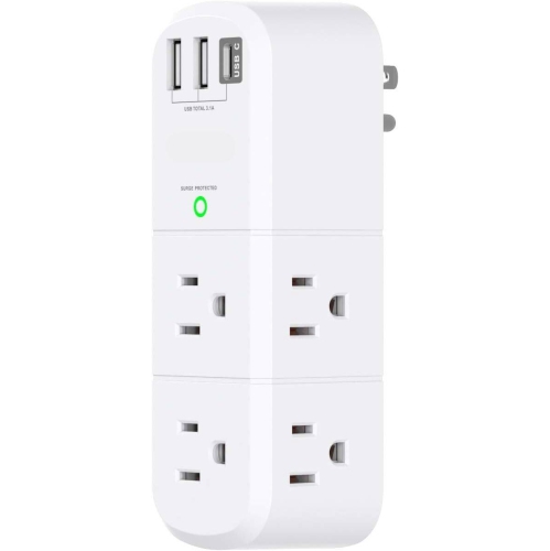 Parasurtenseur prolongateur de prise USB avec prise rotative, 6 prise multiprise c.a., 3 ports USB, barre d'alimentation pivotante à 3 côtés avec div