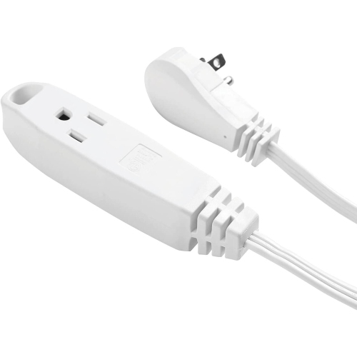 Électrique 10&nbsp;pi – Rallonge d’intérieur de service moyen à 3 prises, mise à la terre, prise à angle droit, blanc