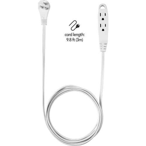 Électrique 10&nbsp;pi – Rallonge d’intérieur de service moyen à 3 prises, mise à la terre, prise à angle droit, blanc