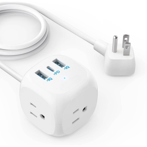 Image 1 of 5.. 20W USB C Power Strip, 321 Power Strip with 3 Outlets and USB C Charging for iPhone 13/14 Series, 5 ft Extension Cord, Power Delivery Charging