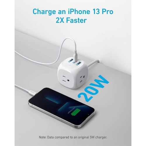 20W USB C Power Strip, 321 Power Strip with 3 Outlets and USB C Charging for iPhone 13/14 Series, 5 ft Extension Cord, Power Delivery Charging