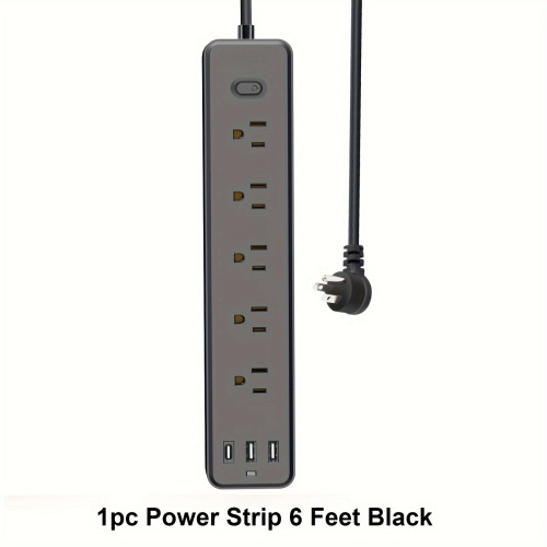 6ft Power Strip with 5 Widely-Spaced Outlets 3 USB Ports(1 USB c) Heavy-Duty Extension Cords Flat Plug Wall Mount