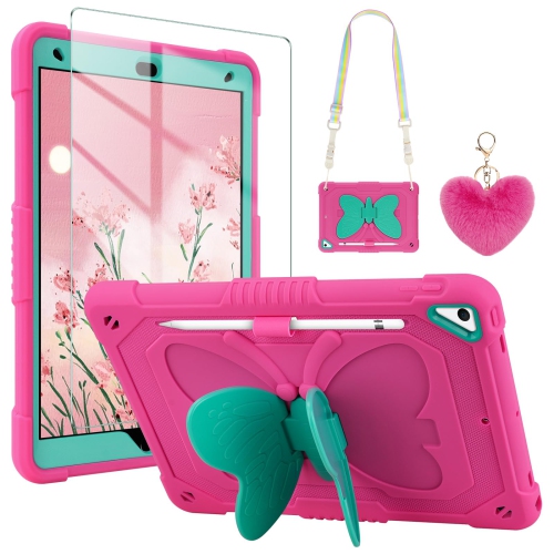Image 1 of 6.. IPad 9th Generation Case 8th 7th Gen 10.2 inch with Screen Protector/Butterfly Kickstand/Lanyard/Keychain Rugged Case with Pencil Holder for Kids