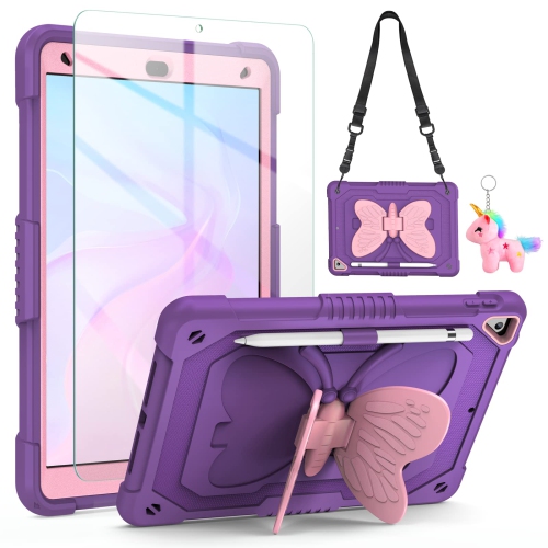 HLD  Ipad 9Th 8Th 7Th Generation Case w Screen Protector/butterfly Kickstand/lanyard/keychain/pencil Holder Hard Back Shell Shockproof Protective