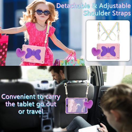 IPad 9th 8th 7th Gen Case with Screen Protector/Butterfly Kickstand/Lanyard/Keychain/Pencil Holder for Girls Hard Back Shell Shockproof Protective