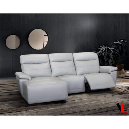 Levoluxe Novak 102" Wide Power Reclining Sectional Sofa in Light Grey Leather Match