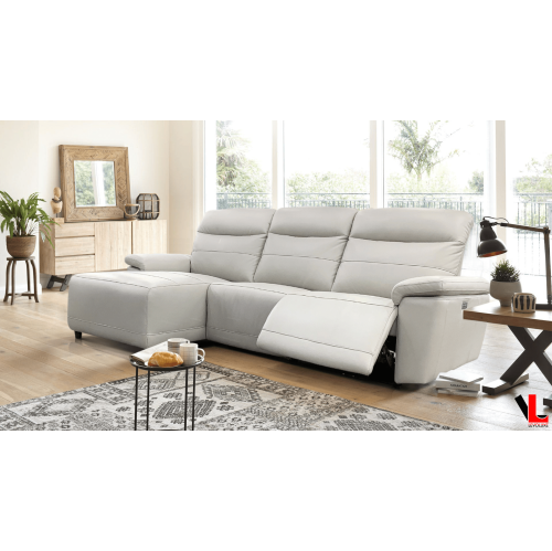 Levoluxe Novak 102" Wide Power Reclining Sectional Sofa in Light Grey Leather Match