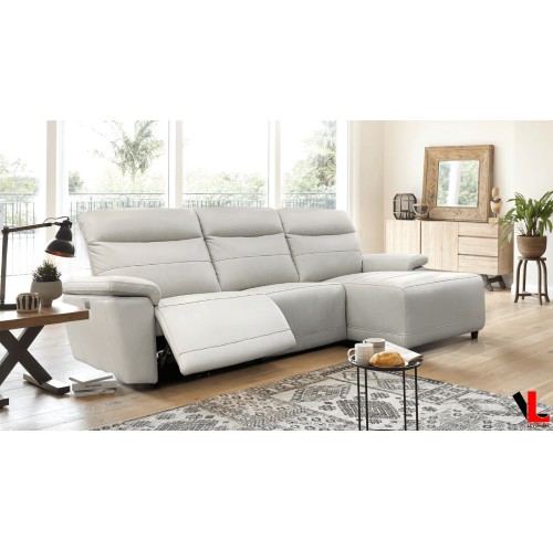 Levoluxe Novak 102" Wide Power Reclining Sectional Sofa in Light Grey Leather Match