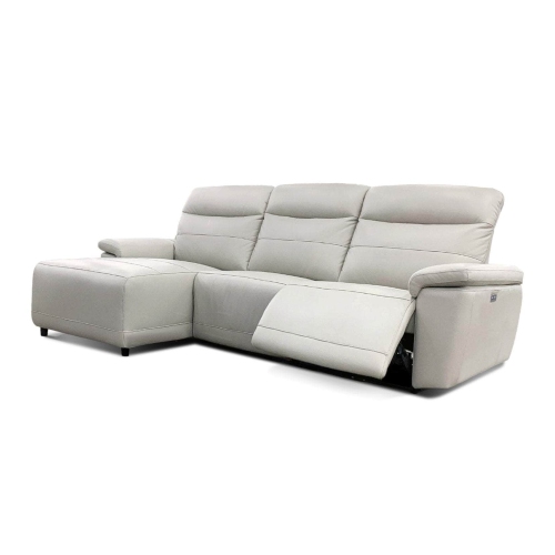 Levoluxe Novak 102" Wide Power Reclining Sectional Sofa in Light Grey Leather Match