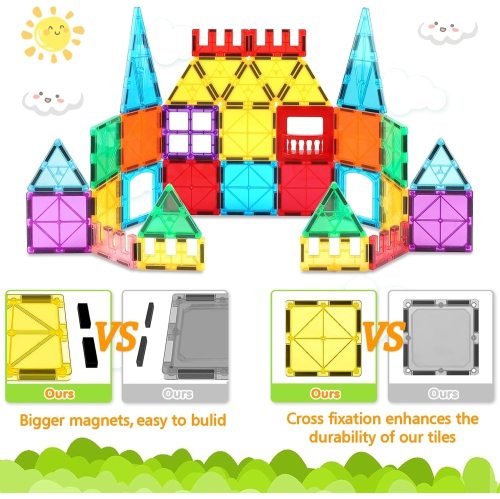 Magnetic Tiles 60pcs Kids Toys, Classroom Sensory Toy for Toddlers, STEM Learning Building Blocks, Montessori Pretend Play Magnet Tile Construction
