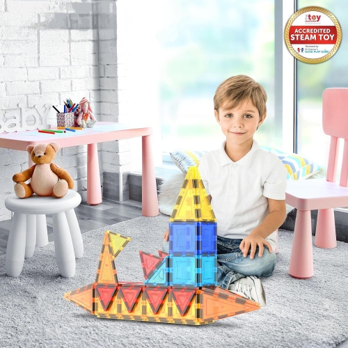 Magnetic Tiles 60pcs Kids Toys, Classroom Sensory Toy for Toddlers, STEM Learning Building Blocks, Montessori Pretend Play Magnet Tile Construction