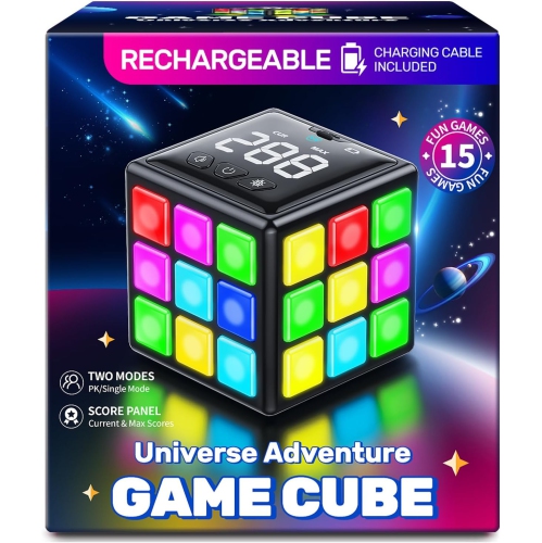 Rechargeable 15-in-1 Game Cube with Score Screen, Fun Brain & Speed Games for Kids - Perfect Christmas & Birthday Gift for Boys and Girls Ages 6-12+