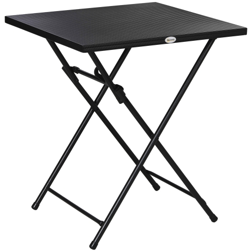 OUTSUNNY  " 23.6"" X 23.6"" Folding Coffee Table, Folding Patio Table With Metal Plate Top, Square Small Side Table, Black"