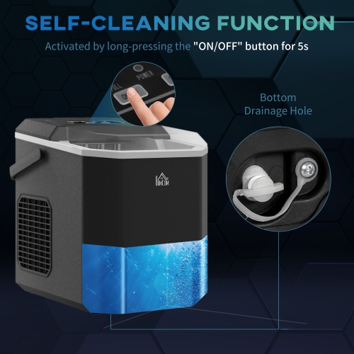 HOMCOM Countertop Ice Maker Machine with Handle, 9 Cubes Ready in 6 Mins, 26 lbs in 24 Hours, Self Cleaning Ice Maker with Ice Scoop, Basket, 1.3L