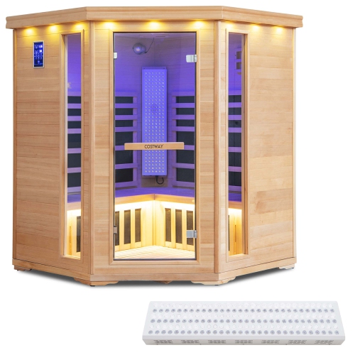 Salle de sauna en bois à infrarouge 3-5&nbsp;personnes de Costway pour 240&nbsp;V à domicile avec haut-parleurs Bluetooth