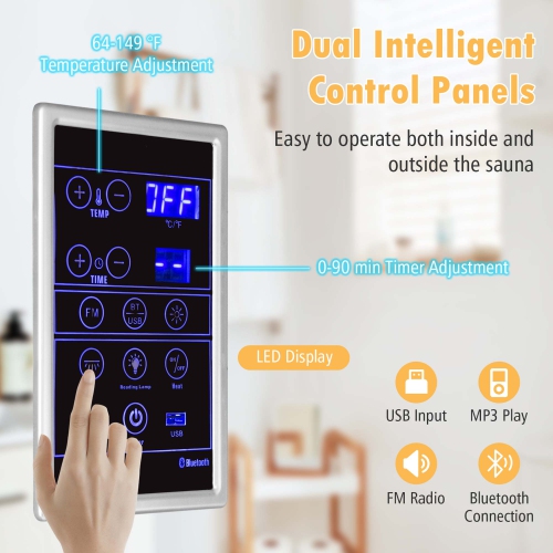 Salle de sauna en bois à infrarouge 3-5&nbsp;personnes de Costway pour 240&nbsp;V à domicile avec haut-parleurs Bluetooth